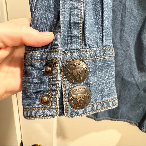 Vintage Wrangler Blue Denim Shirt Dress Western Cowgirl Festival Rodeo Y2K - Picture 4 of 12